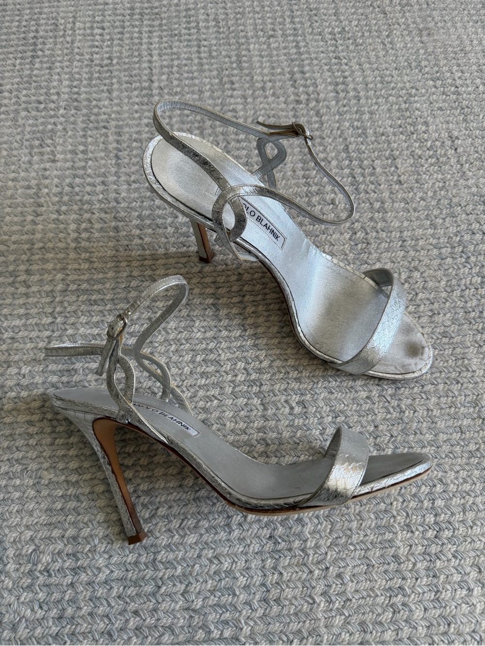 Manolo Blahnik - Metallic Silver Slingback Stiletto Sandals